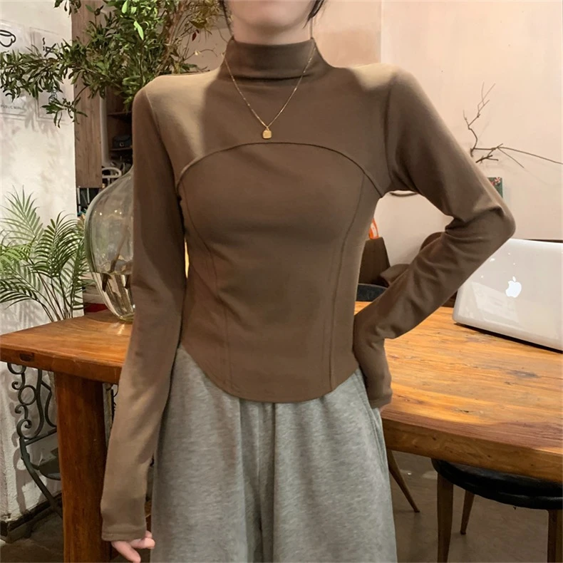 【小个子定制】半高领打底衫2025秋冬新款修身显瘦加绒内搭长袖上衣