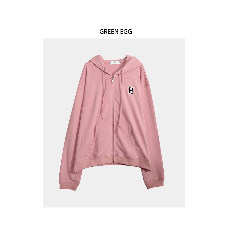 【狂欢价】W310微胖大码韩版学院风刺绣卫衣外套宽松休闲上衣服