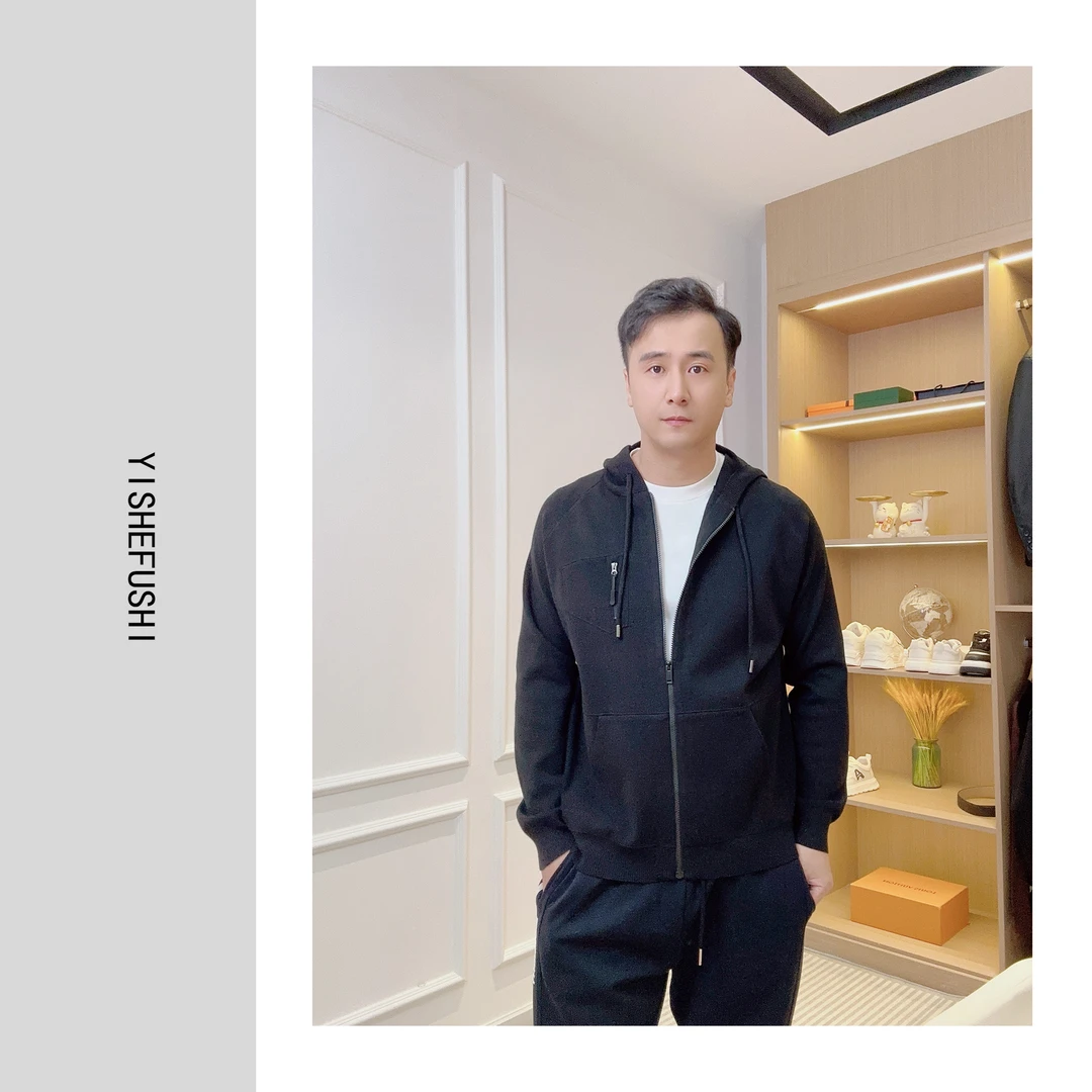 上新 男士羊毛混纺拉链抽绳连帽衫6001