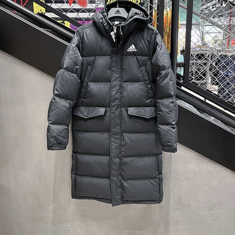 Adidas阿迪达斯男装冬季款连帽防风外套保暖休闲服加厚长款羽绒服
