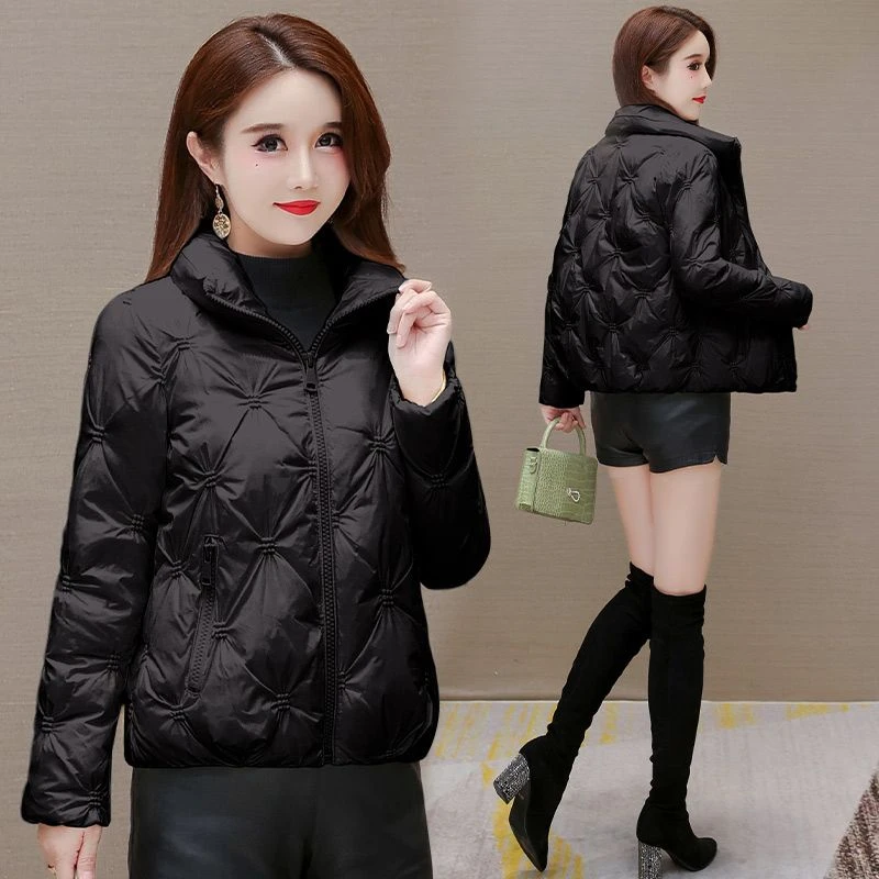 艾莱依轻薄短款羽绒服女2023年新款爆款免洗立领时尚洋气冬季外套