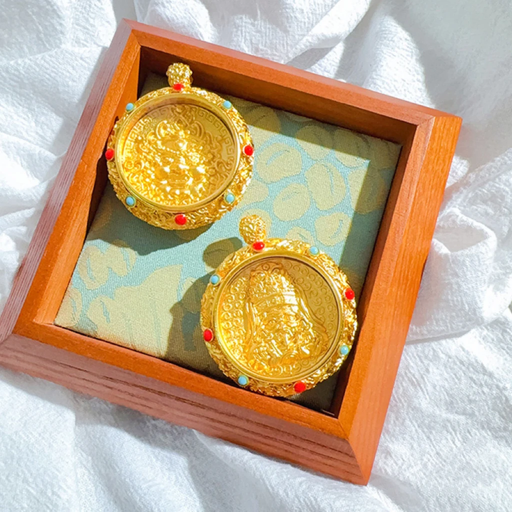 铜合金珐琅吊坠  西妃名品 黄财神本命年八大守护神唐卡佛牌挂件