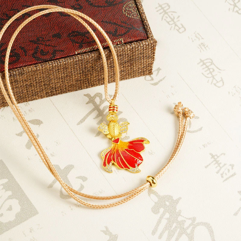 铜合金珐琅吊坠  西妃名品 烧蓝点钻红色锦鲤鱼项链毛衣锦鲤吊坠