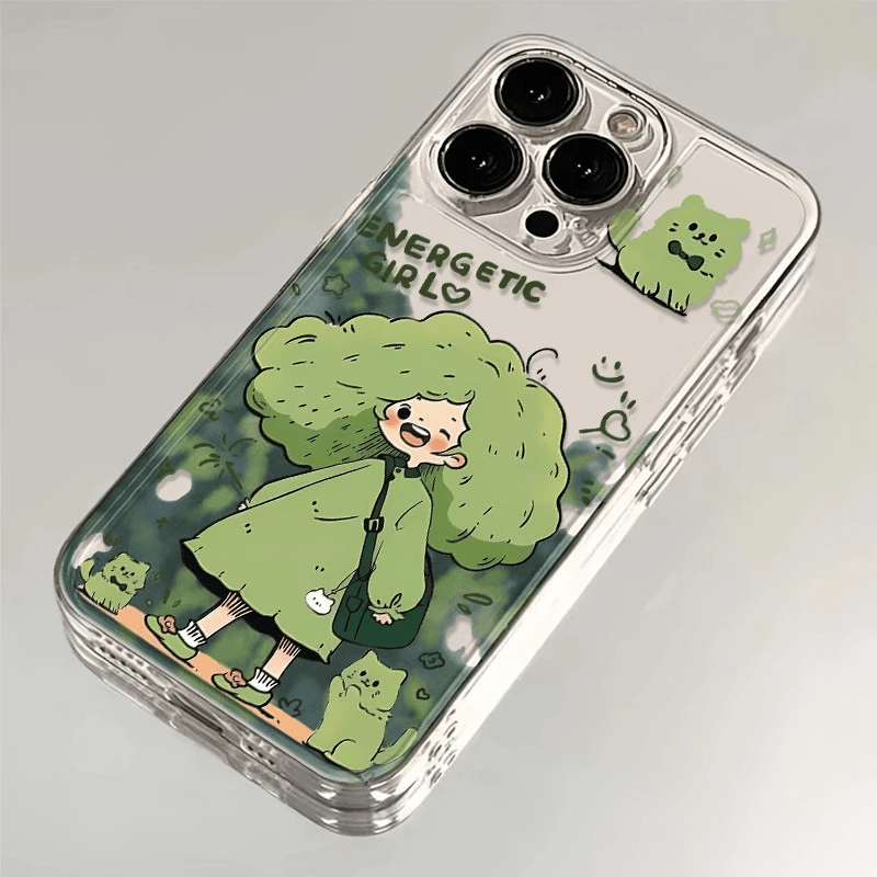 春日绿发女孩适用苹果15/13promax华为P70手机壳荣耀vivo小米oppo