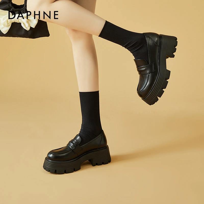 达芙妮真皮厚底乐福鞋女款2025秋季新款女鞋法式粗跟单鞋女小皮鞋