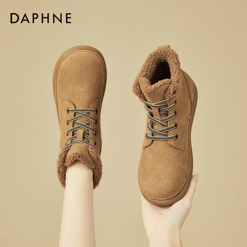 达芙妮雪地靴女鞋平底靴子冬季加绒加厚棉鞋短靴女款2025新款爆款