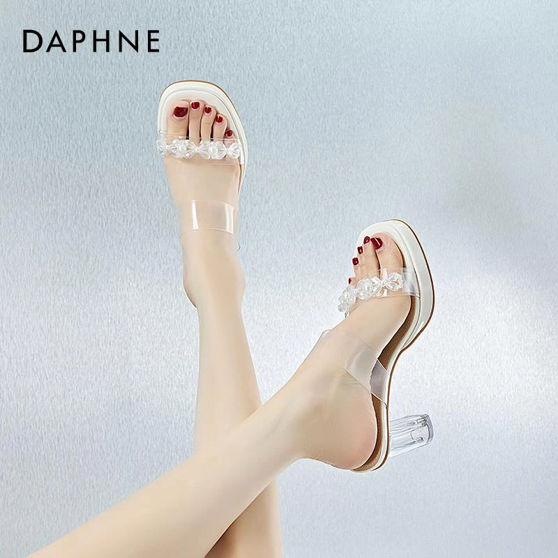 达芙妮Daphne高跟拖鞋女秋季外穿2025新款仙女风凉鞋水晶跟高跟鞋