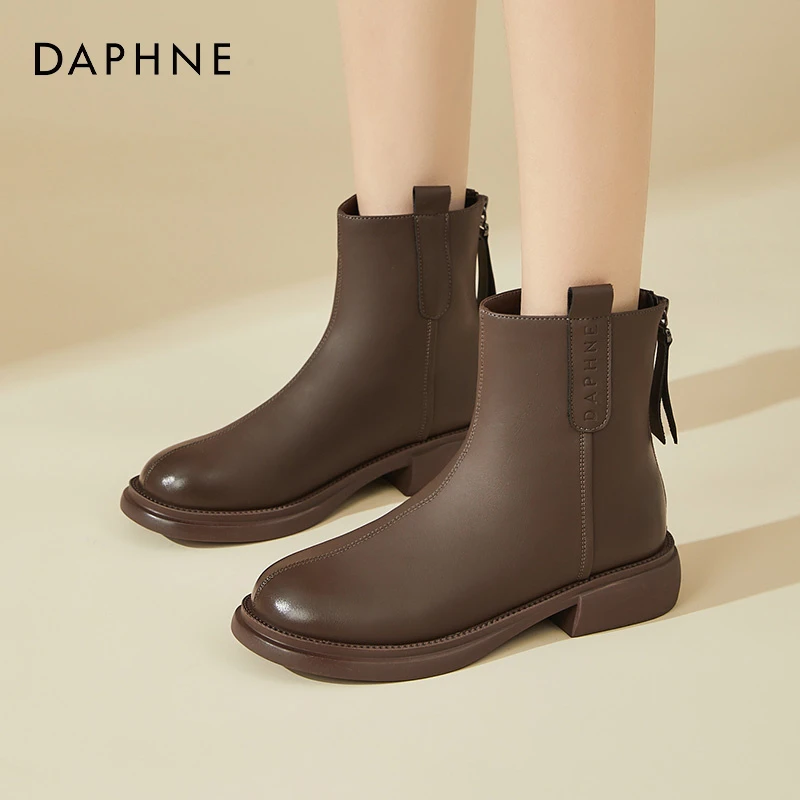 Daphne达芙妮 美式复古~秋冬季加绒短靴女2025新款厚底加绒瘦瘦靴
