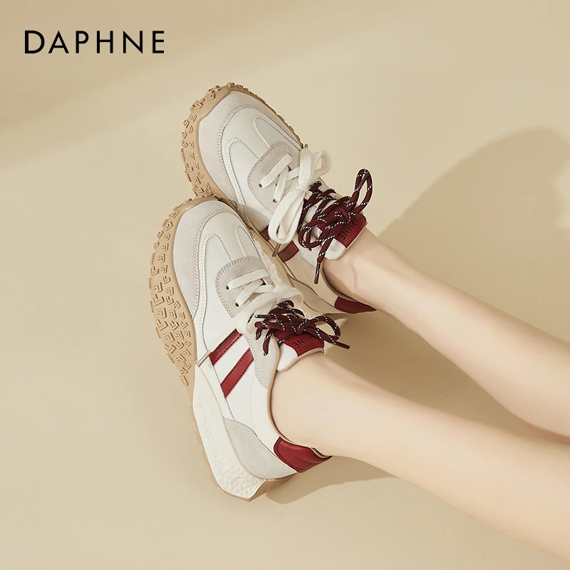 达芙妮厚底德训鞋女2024新款春秋拼色双鞋带芭蕾小白鞋休闲运动鞋