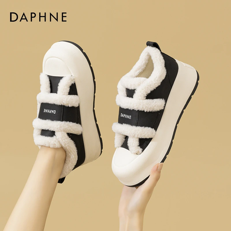 达芙妮/Daphne~厚底棉鞋女秋冬季新款毛毛鞋魔术贴加绒保暖雪地靴
