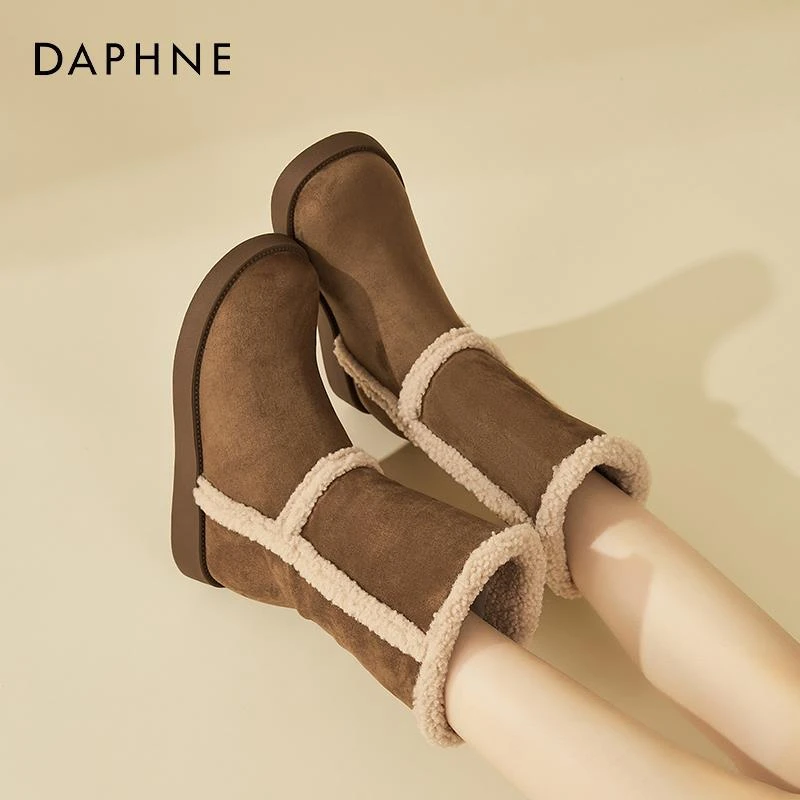 达芙妮保暖棉鞋女款冬季新款2025新款雪地靴羊羔毛复古棉靴雅丹风