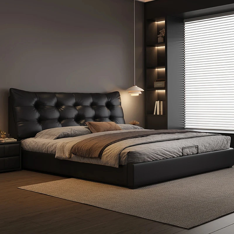 大黑熊真皮床现代简约主卧室高端大小户型双人床婚床B832齐边