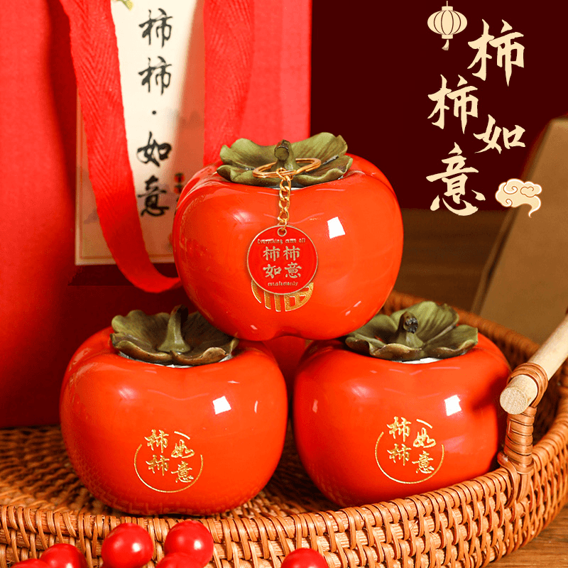柿柿如意柿子摆件新房搬家乔迁新居之喜客厅装饰布置用品入宅仪式