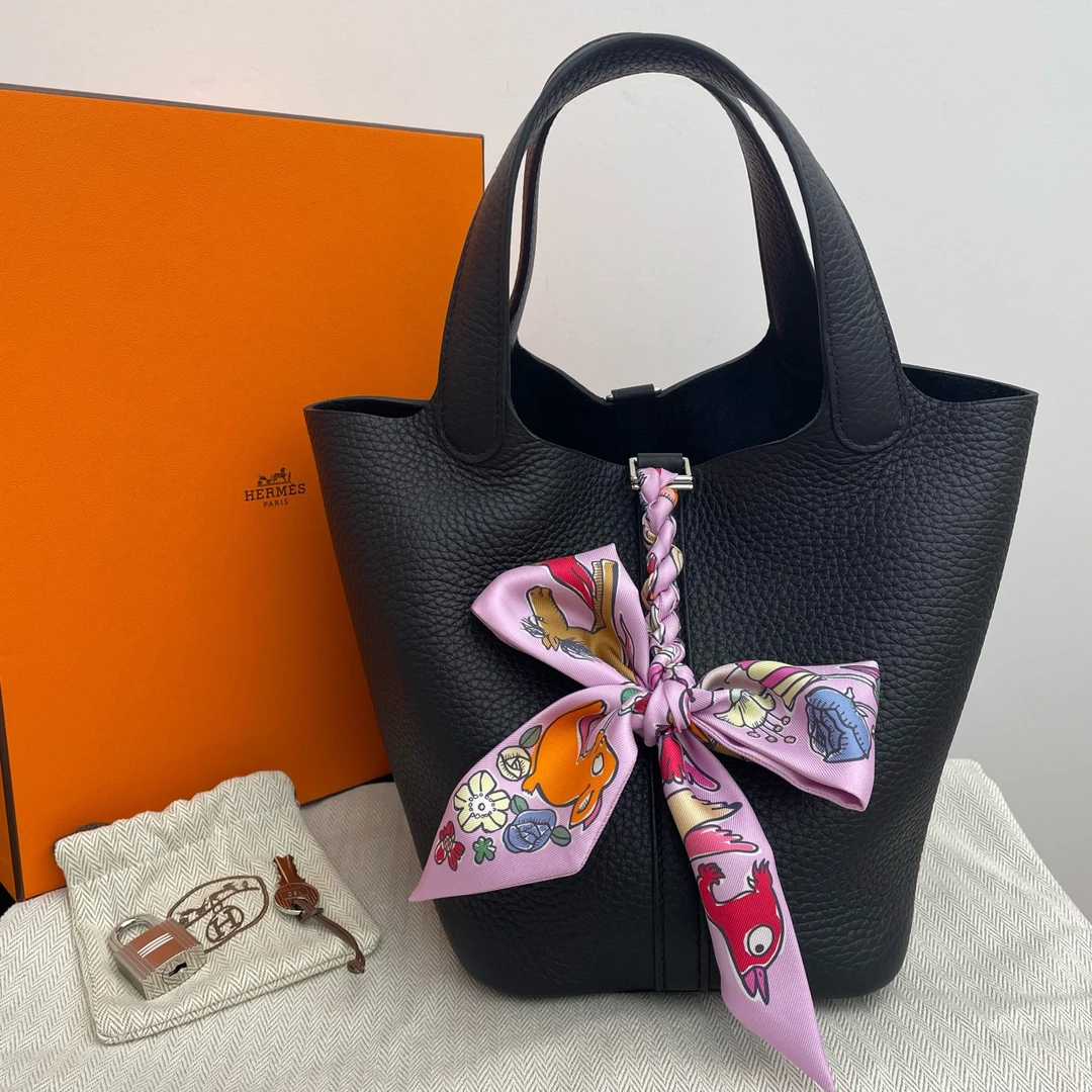 99新 Hermes/爱马仕 菜篮子18 黑银B刻 配件:全套