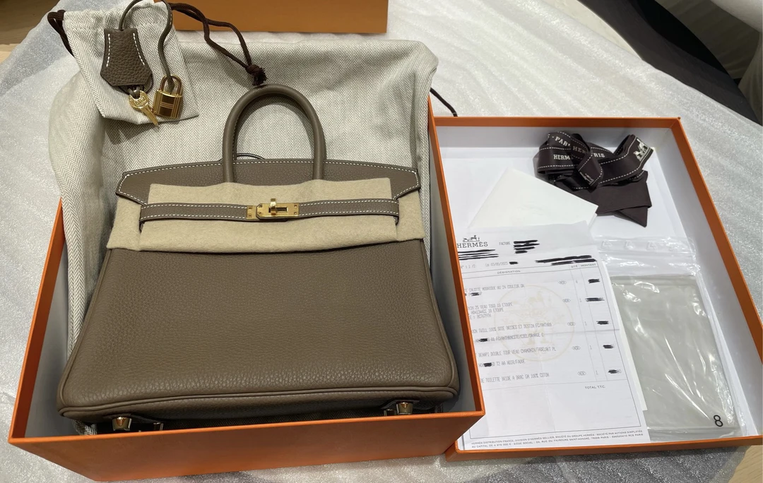 全新未使用 Hermes/爱马仕 Birkin 25大象灰 全新B刻 附件：全套