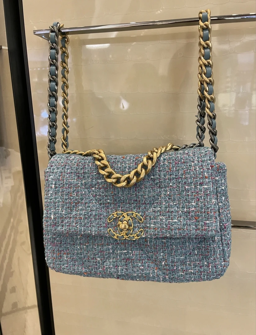 99新 Chanel/香奈儿 19bag小号 牛仔蓝粗花呢 附件：无