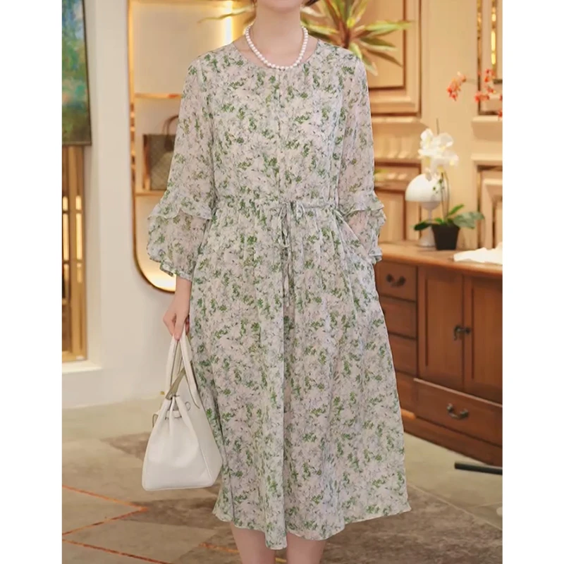 【堇兰桑蚕丝】春夏气质真丝裙印花纯蚕丝100%连衣裙专卖YYQ22-836