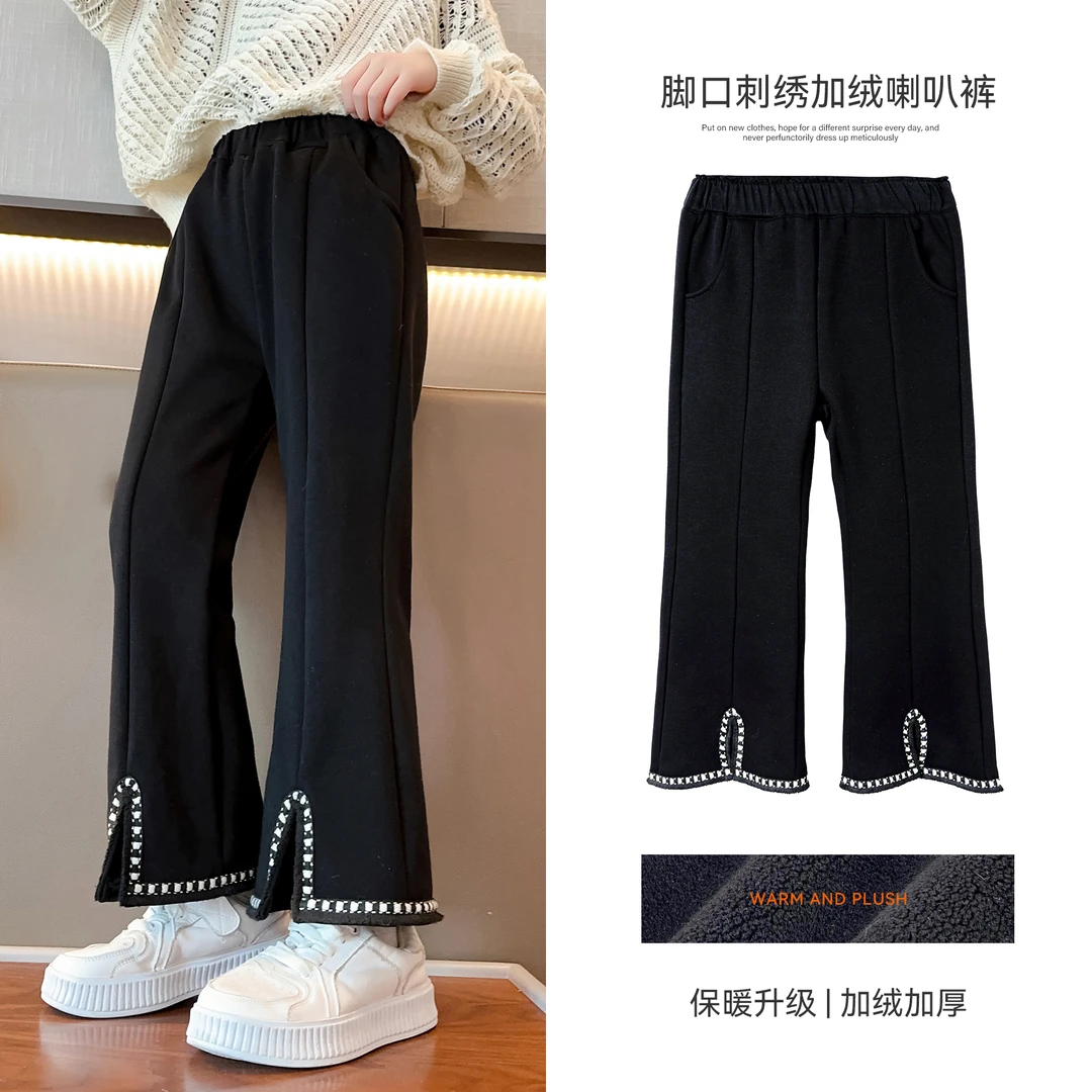小菲特冬季新款女童装加绒中大童喇叭裤百搭儿童休闲裤QDKD35674