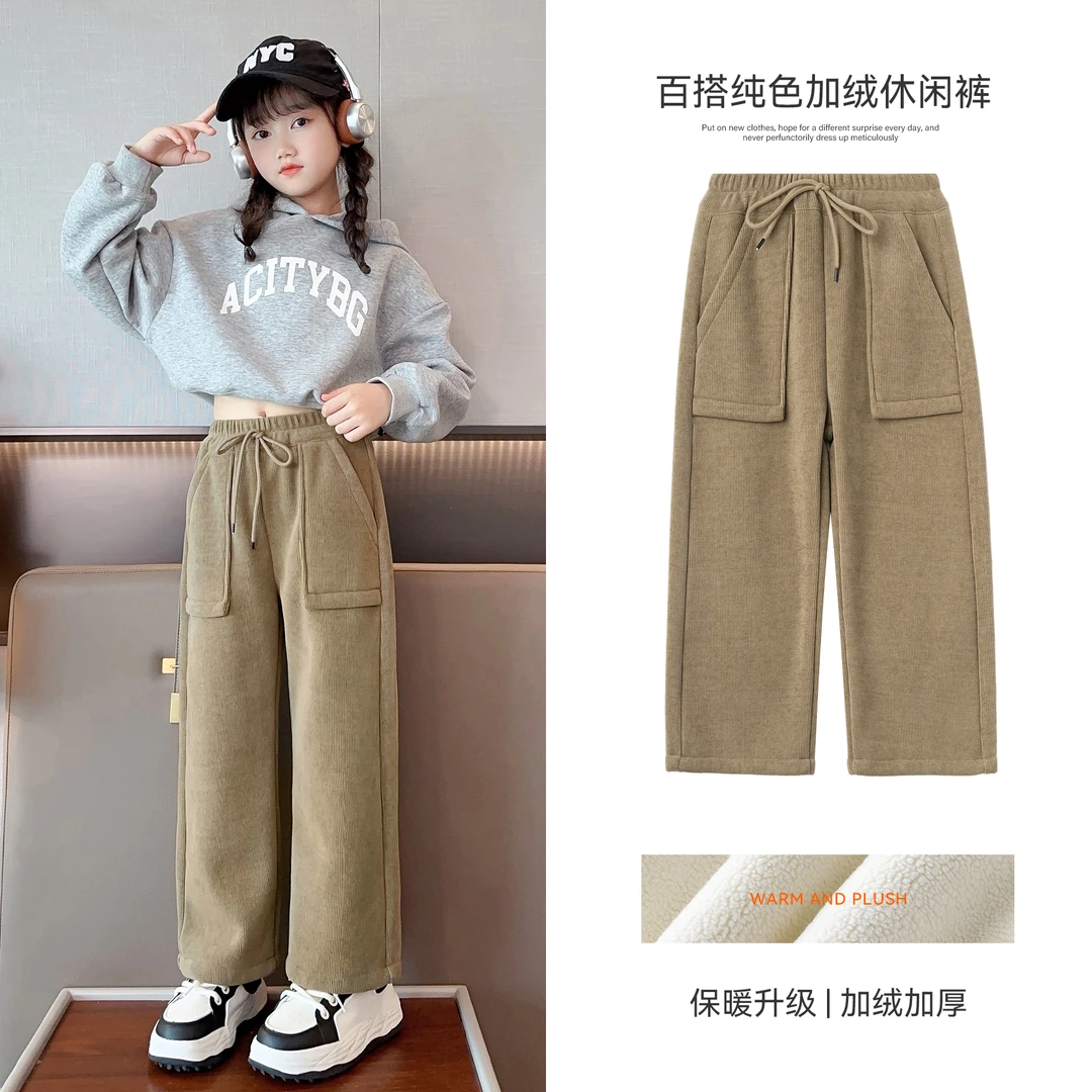 小菲特冬季新款女童装加绒中大童阔腿裤百搭儿童休闲裤JMKD35686