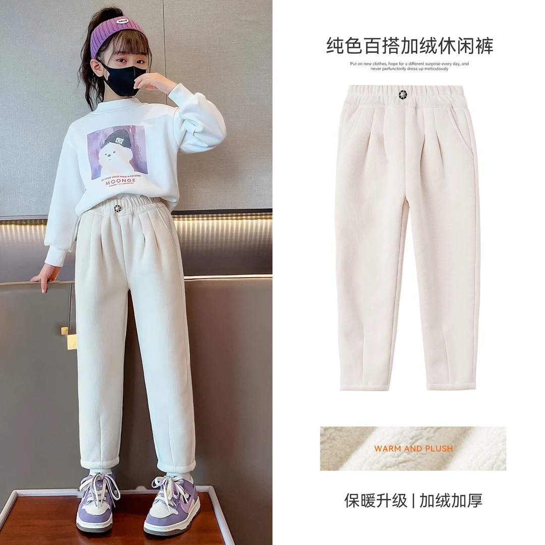 小菲特冬季女宝长裤女童中大童直筒裤子儿童加绒休闲裤QDKD36445