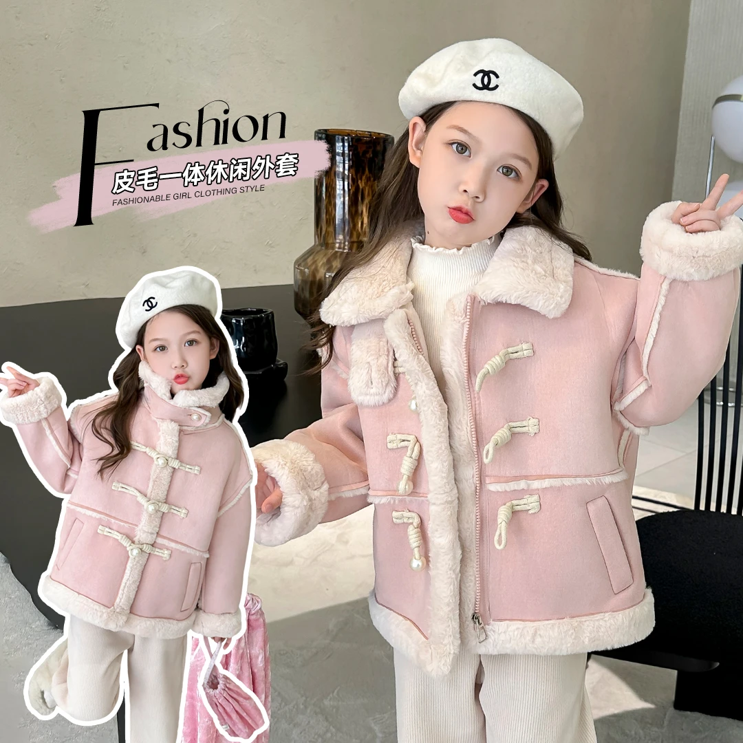 小菲特冬季女童装6-12岁中大童加厚外套儿童毛毛上衣HSYD35715