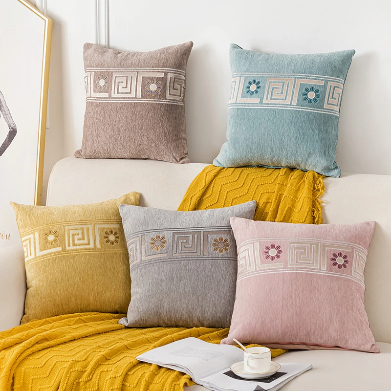 新中式雪尼尔沙发抱枕汽车办公室靠垫抱枕套床上飘窗靠枕套