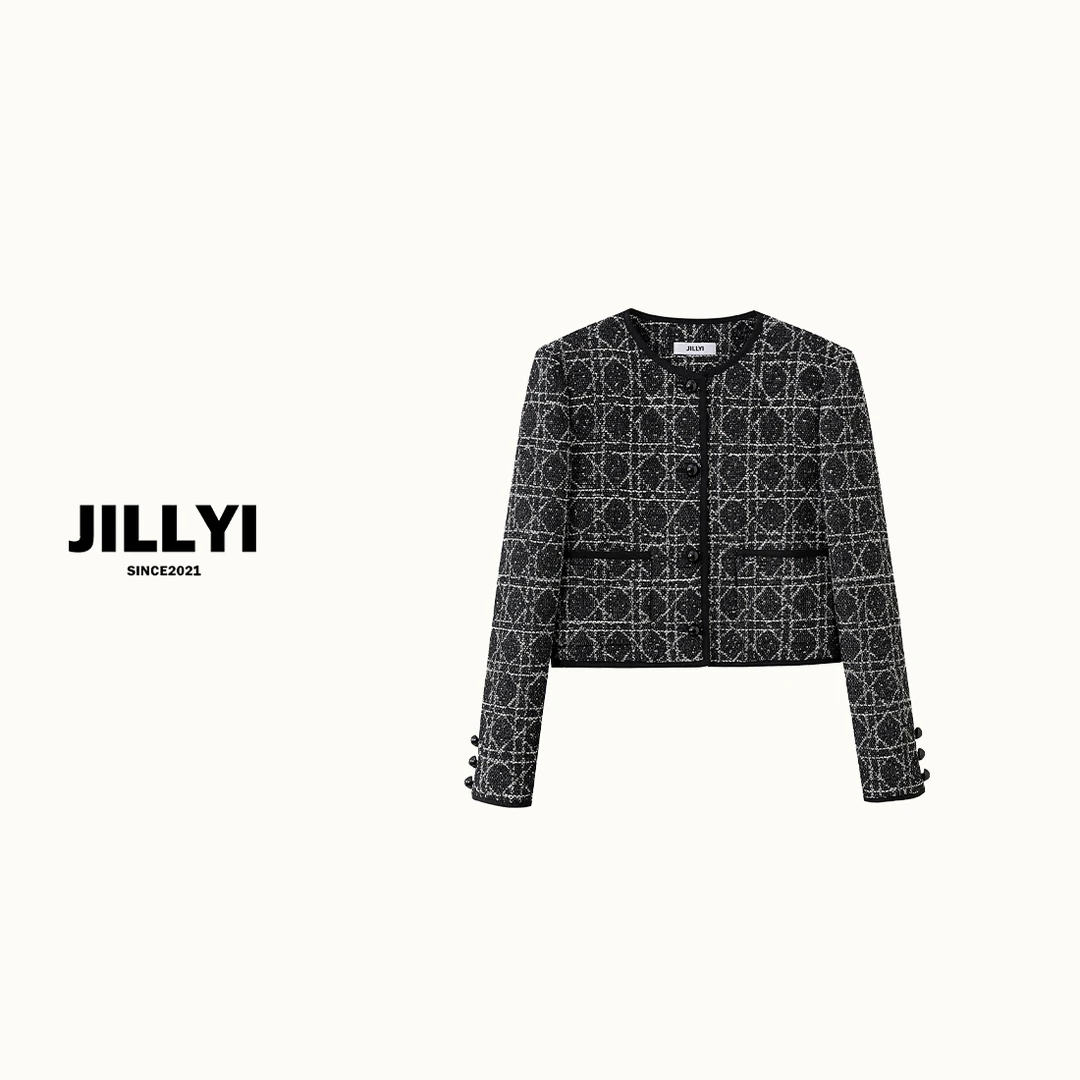 JILLYI南山店【经典格纹】菱形格纹上衣女外套秋冬时尚设计师小香风