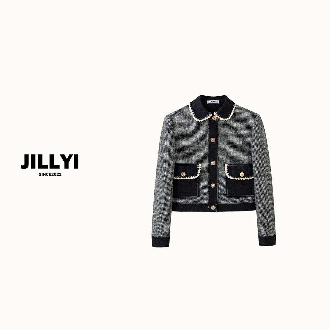 JILLYI南山店【月光星河】撞色拼接小香风上衣女外套气质粗花呢秋冬