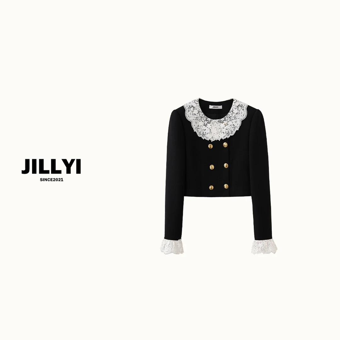 JILLYI南山店【ROSE玫瑰】手工蕾丝领小外套小香风时尚百搭气质