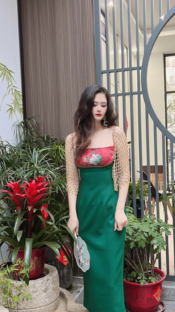反季特价 复古【绿雨】花朵印花吊带拼接中长款修身显瘦连衣裙女