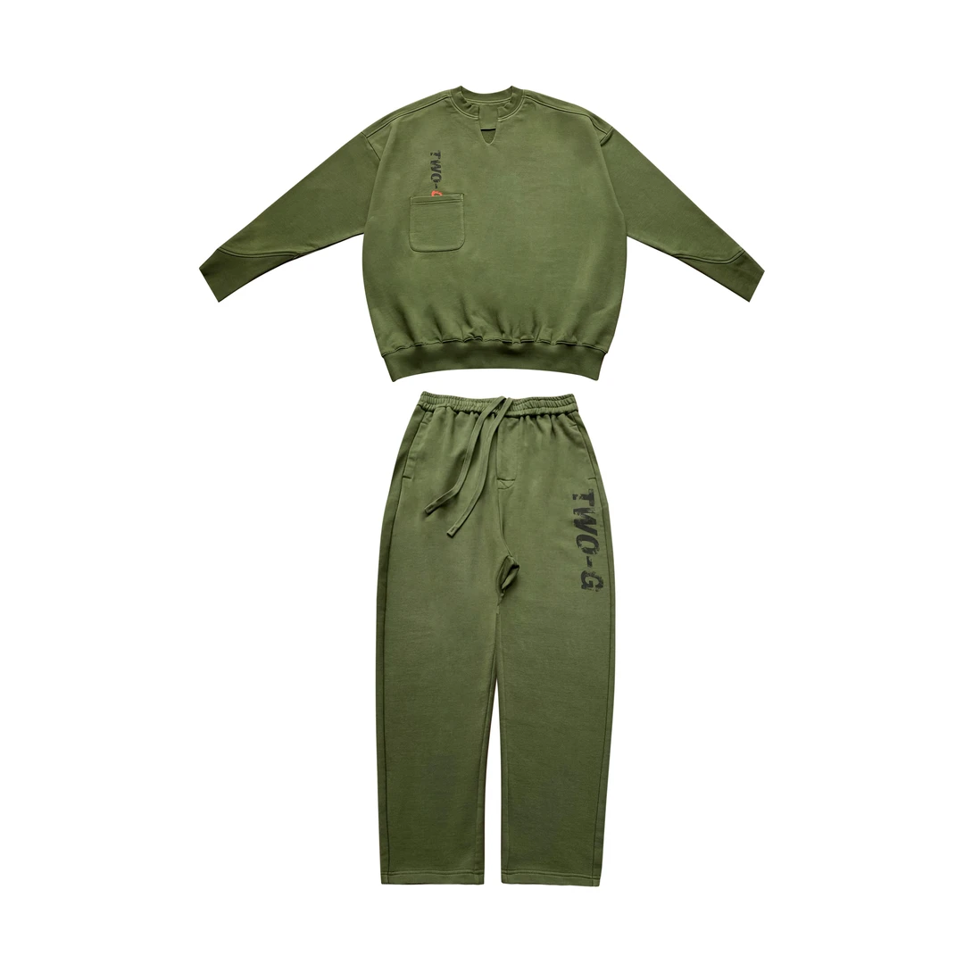 2G原创设计开发囚服军绿色融合街头嘻哈风格运动套装