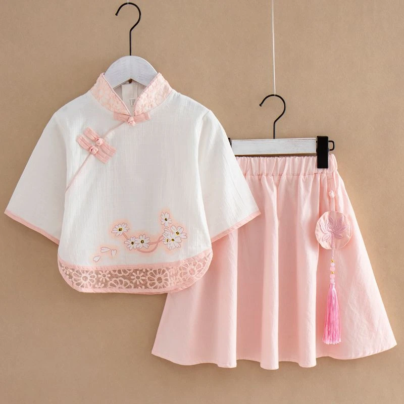 女童汉服连衣裙新款夏装中国风两件套唐装裙子古风套装儿童旗袍裙