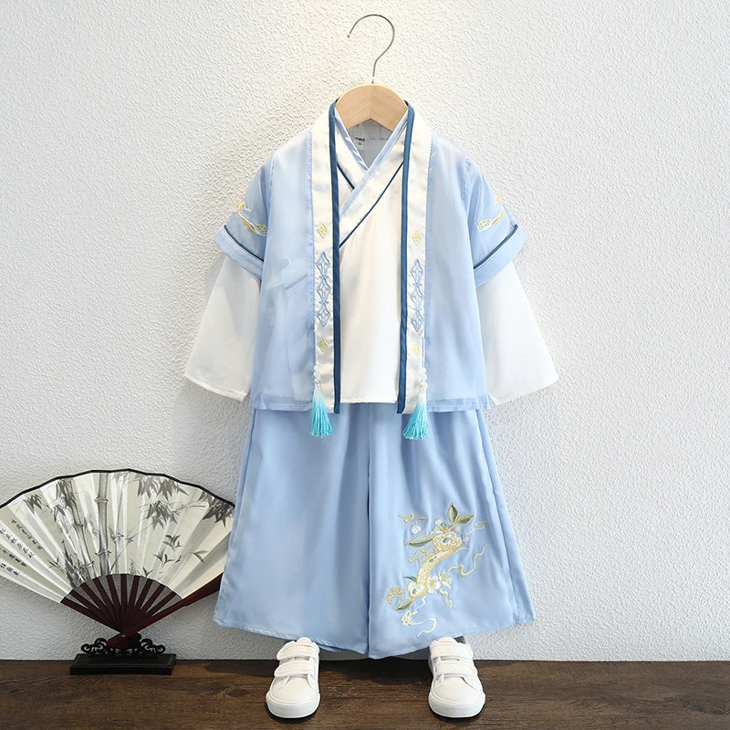 男童汉服民族风长袖飘逸公子唐装套装春秋装三件套儿童古装表演服