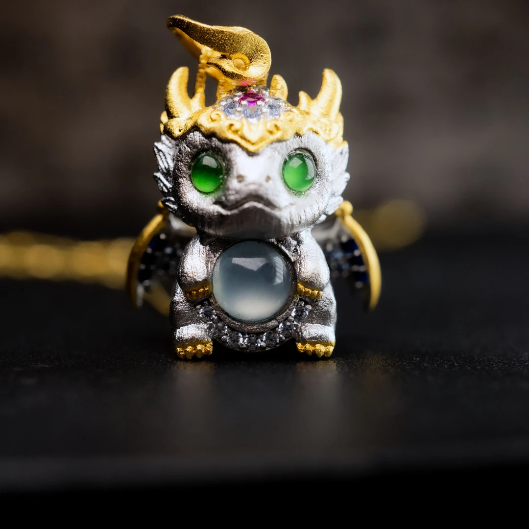 天然缅甸A货翡翠本命年小火龙吊坠（抖音基地发货一物一证）