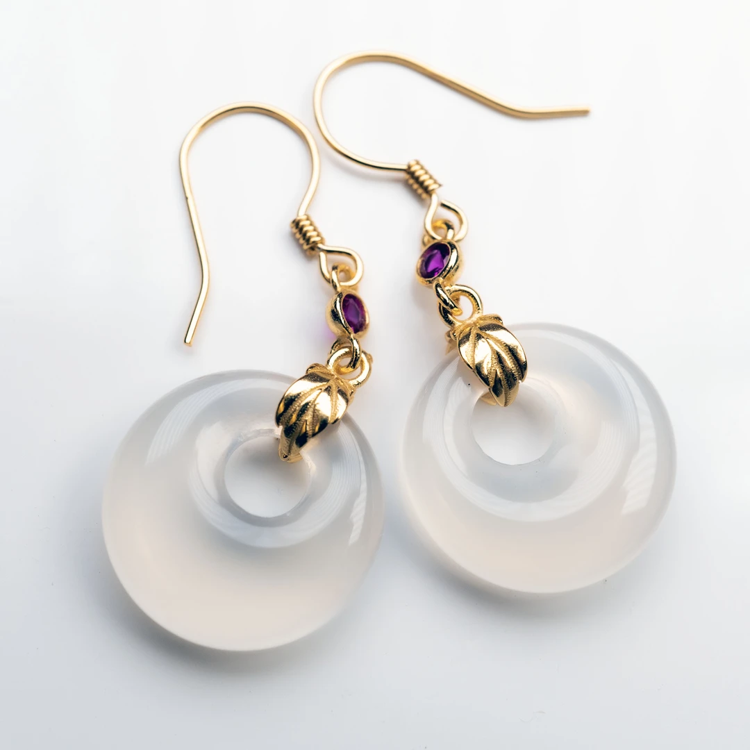 天然玛瑙荔枝冻S925银时尚设计款耳饰（抖音基地发货一物一证）