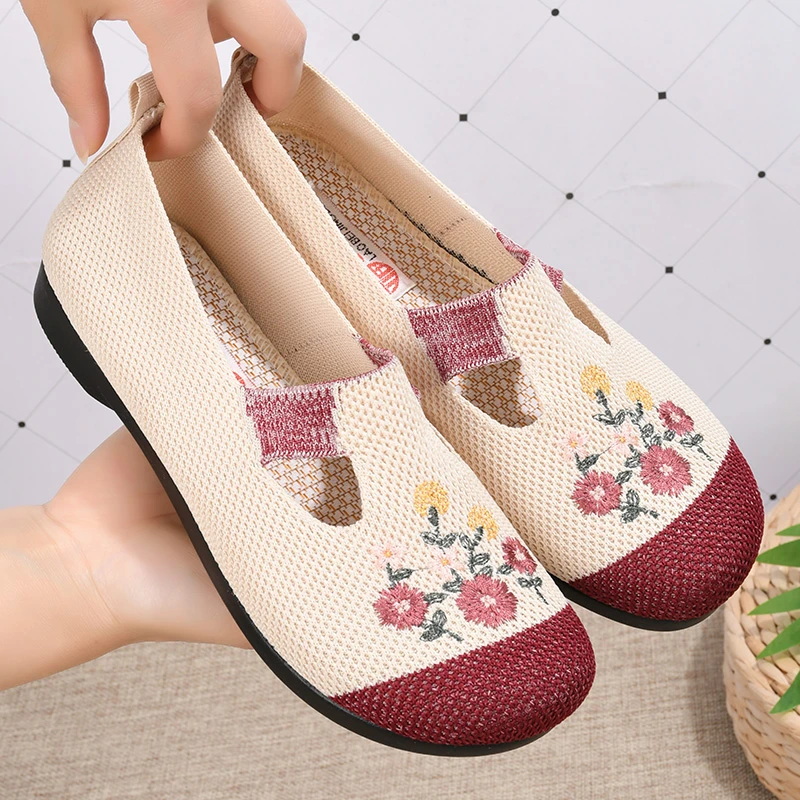 夏季新款老北京布鞋女网面透气舒适时尚休闲平底软底民族风妈妈鞋