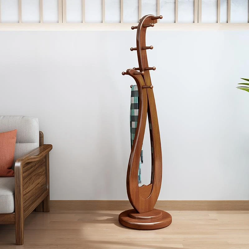 福思源实木落地挂衣架创意琵琶卧室角落衣架子现代简约玄关衣帽架