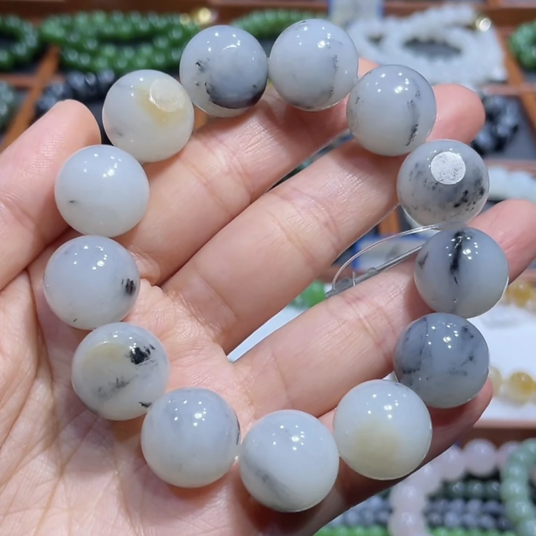 新疆和田玉青花籽手串16mm