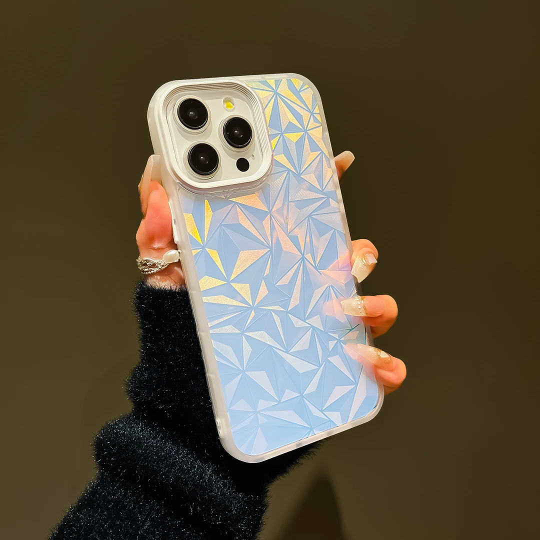 爆款iphone15pro镭射手机壳磨砂蓝光炫目iphone14promax钻石纹