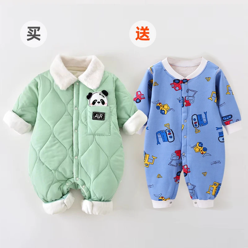 【买一送一】婴儿翻领薄棉秋冬季长袖宝宝保暖哈衣外穿新生儿秋冬