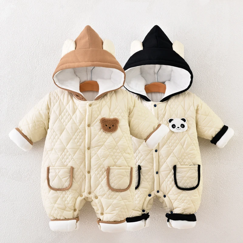 婴儿连体衣夹棉加厚秋冬季爬服新生幼儿棉衣萌娃宝宝外出服冬装