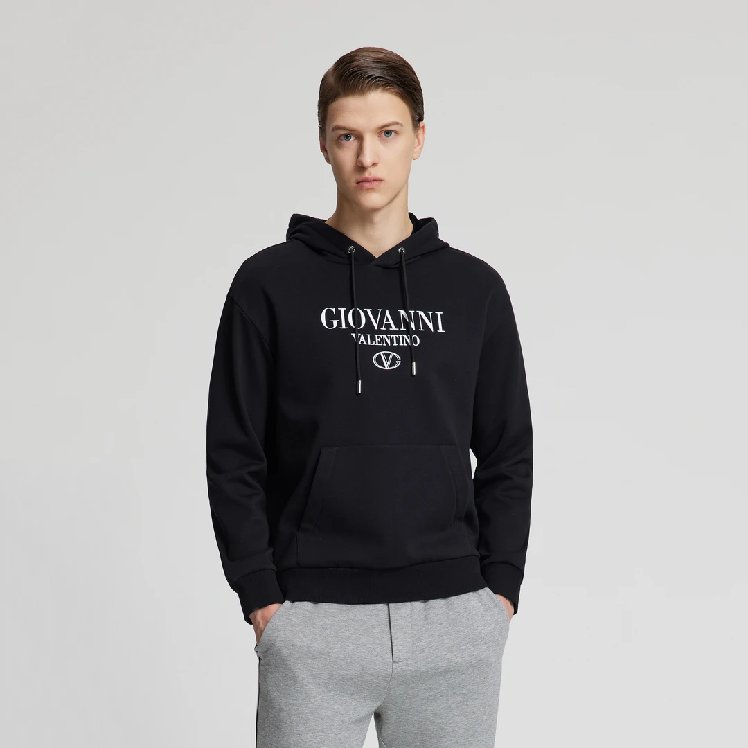 GIOVANNI VALENTINO男士休闲连帽套头卫衣黑白