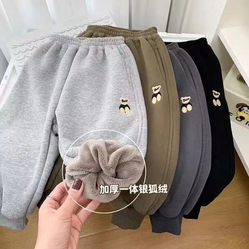 男童冬装加绒加厚卫裤小童保暖柔软休闲裤儿童一体绒百搭裤子洋气