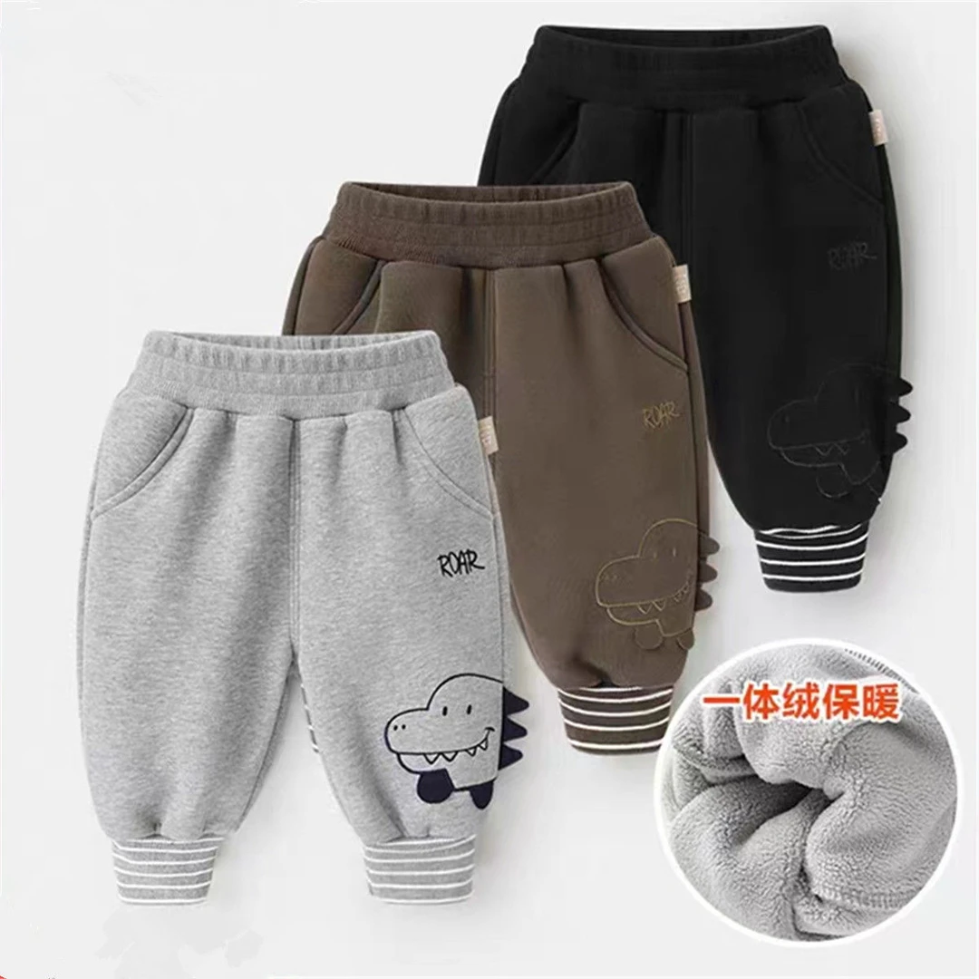 儿童秋冬季加绒裤子男童女童一体绒长裤宝宝外套婴儿薄绒休闲卫裤