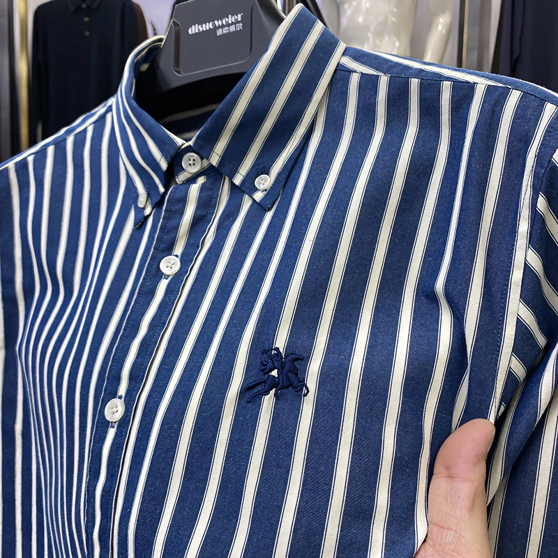 Zero Degree North高级感纯棉长袖衬衫竖条纹男春秋休闲免烫衬衣