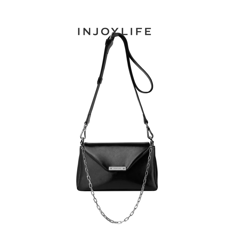 INJOYLIFE软信封包时尚百搭单肩包包女士软面小众高级黑色斜挎包