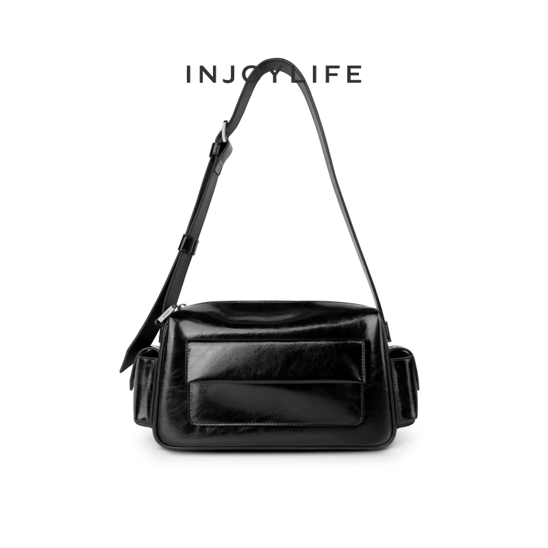 INJOYLIFE机车波士顿包2023新款宽肩带单肩大容量包中性斜挎包包