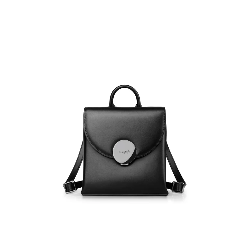 【达播专属】INJOYLIFE圆扣双肩包黑色时尚潮流轻便真皮包包高级感