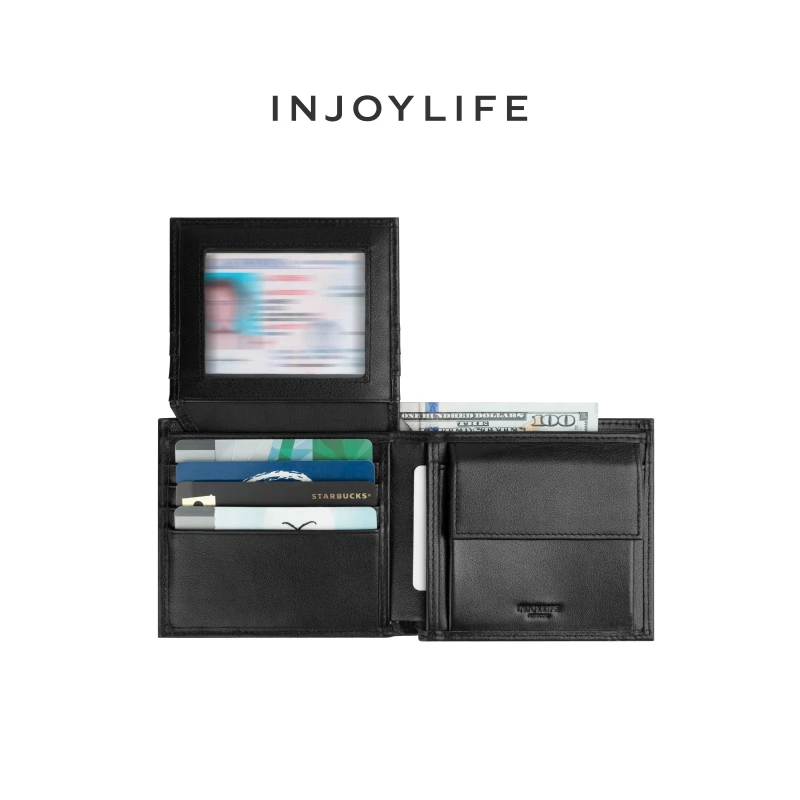 INJOYLIFE男士钱包2022新款头层牛皮短款钱夹相片位大容量零钱袋