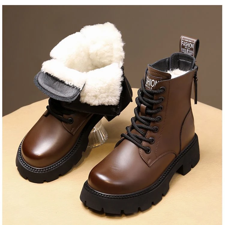断码清仓皮毛一体马丁靴女2023年冬季新款英伦风靴子加绒加厚棉鞋